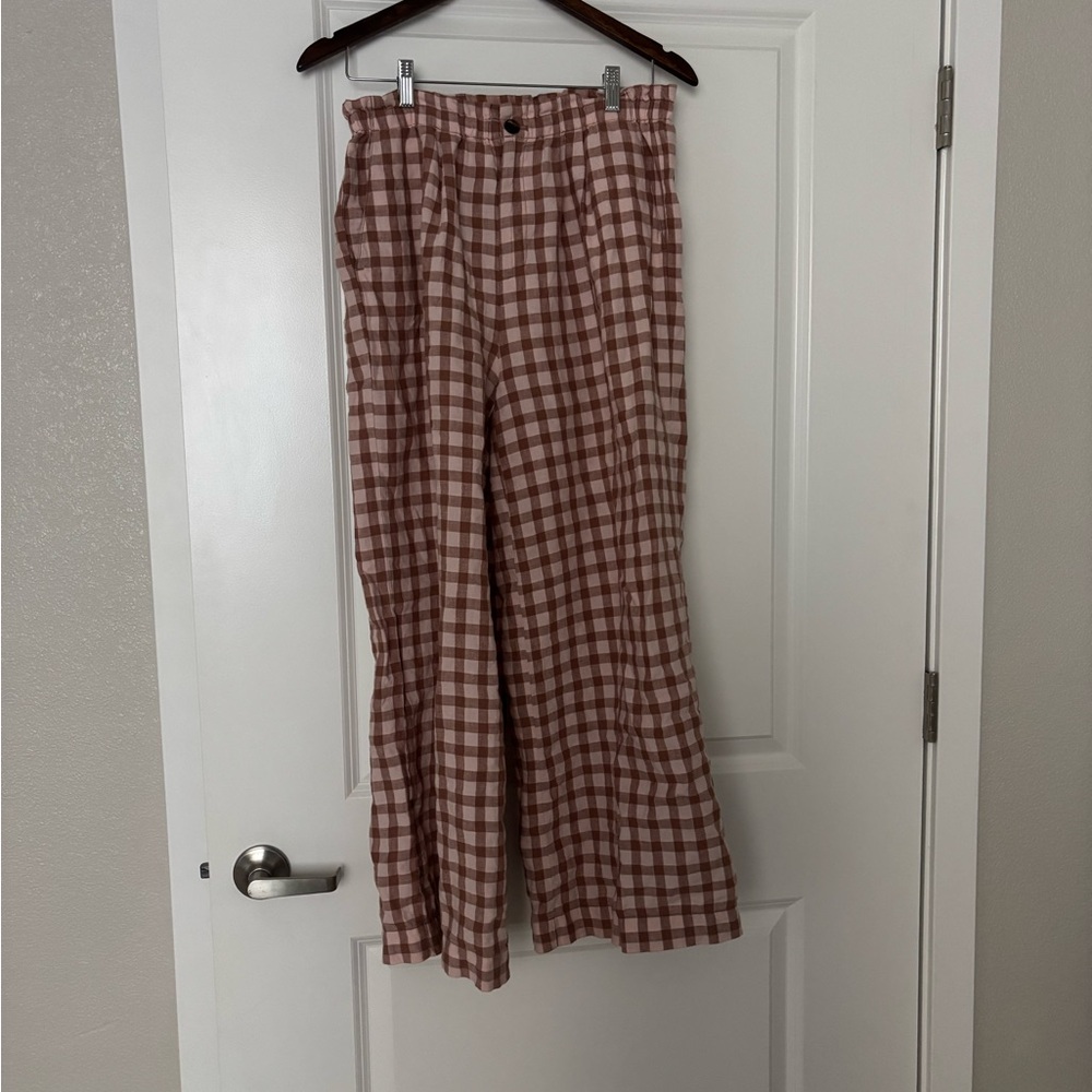 Pink and Brown Plaid Linen Pants